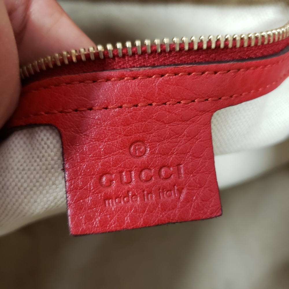 Authentic Gucci Boston GG Supreme Web Stripe Red Leather Satchel Bag - Picture 14 of 16